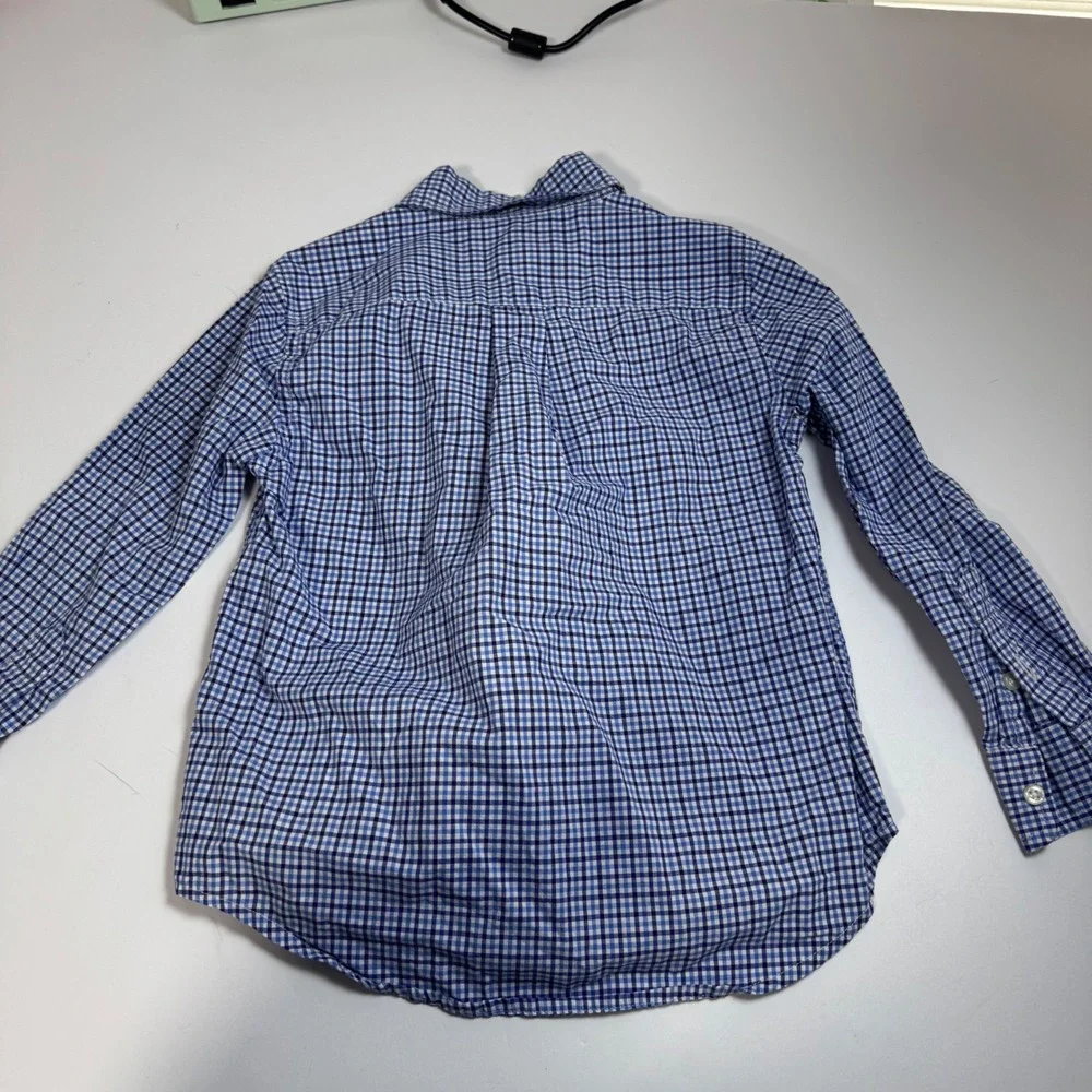 Ralph Lauren Kids Blue Gingham Cotton Button Down Shirt Size 4T Long Sleeve